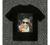 Shein Camiseta oversize con lindo estampado vintage de gato y meteoro, camiseta divertida y tonta de estilo unisex, ropa casual de estilo callejero estadoun