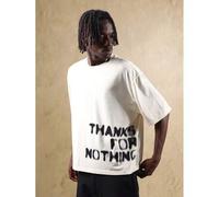 Shein Camiseta oversize con texto estampado "Gracias por nada" en tinta negra, de estilo casual, moderno y urbano, para uso unisex, ideal para festivales de