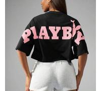 Shein Camiseta oversize corta con logo de conejo, estilo streetwear de festival, casual de verano, de manga corta, recortada, gráfica retro urbana