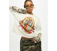 Shein Camiseta oversize de cuello redondo de manga corta con estampado de la Virgen María y diseño gráfico de rosa, en talla grande y estampado de camuflaje