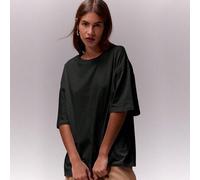 Shein Camiseta oversize de cuello redondo, unisex, casual, cápsula de armario, camiseta oversize de uso diario, aeropuerto, vuelta al colegio, invierno, ele