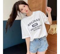Shein Camiseta oversize de manga caída con gráfico de letras VACACIONES 1961 EQUILIBRIO VIDA-TRABAJO DISFRUTABLE Verano