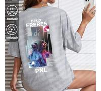 Shein Camiseta oversize para mujer con estampado del álbum "DEUX FRERES" de PNL, top de verano, colección K-Pop Warrior, top de algodón puro, ropa para muje