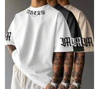 Shein Camiseta oversized de cuello mock con estampado gráfico gótico de estilo Old English para y blanco, verano, streetwear, city break, dark academia, got