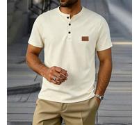 Shein Camiseta para hombre, a cuadros marrón, verano, casual, vacaciones, suave & transpirable, ajuste deportivo, diseño minimalista para uso diario, fitnes