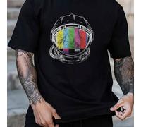 Shein Camiseta para hombre con estampado de máscara de gas desgastada, ropa de verano para hombre, cómoda, 100 % algodón, 190 g/m²