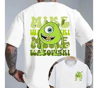 Shein Camiseta para hombre con licencia oficial de Disney Monsters, Inc. estampada: presenta un diseño clásico de ojos abiertos, cuello redondo, estilo info