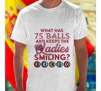 Shein Camiseta para hombre divertido WHAT HAS 75 BALLS AND KEEPS THE LADIES SMILING BINGO moda casual transpirable cómoda regalo original imprescindible co