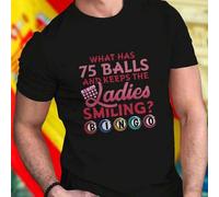 Shein Camiseta para hombre divertido WHAT HAS 75 BALLS AND KEEPS THE LADIES SMILING BINGO moda casual transpirable cómoda regalo original imprescindible co
