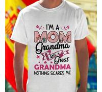 Shein Camiseta para hombre I M A MOM Grandma AND A Great GRANDMA NOTHING SCARES ME regalo divertido Día de la Madre abuela bisabuela moda casual cómoda idea