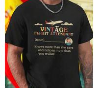 Shein Camiseta Para Hombre Vintage Flight Attendant Knows More Than She Says And Notices More Than You Realize Estilo Retro Moda Masculina Algodón Cómoda Re