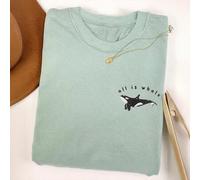 Shein Camiseta para mujeres tallas grandes con ballena bordada, "Todo es una ballena", camiseta de orca, camiseta positiva, camiseta de playa, regalo para a