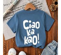 Shein Camiseta para niño joven con estampado Ciao Ka Kao, tela cómoda, adecuada para uso al aire libre, diario, campus, top versátil para primavera/verano