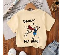 Shein Camiseta para niño joven con estampado "PAPI ES MI HÉROE", tela cómoda, adecuada para uso al aire libre, diario, campus, top versátil para primavera/v