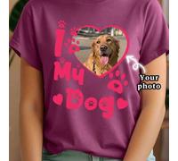 Shein Camiseta personalizada "Amo a mi perro", camiseta impresa personalizada. Camiseta con foto y retrato de mascota personalizada, adecuada para amantes d