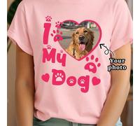 Shein Camiseta personalizada "Amo a mi perro", camiseta impresa personalizada. Camiseta con foto y retrato de mascota personalizada para amantes de los perr