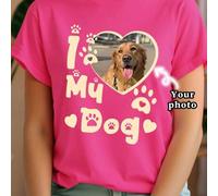 Shein Camiseta personalizada "Amo a mi perro", camiseta impresa personalizada. Camiseta con foto y retrato de mascota personalizada para amantes de los perr