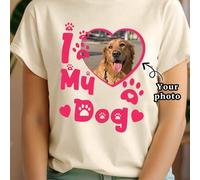 Shein Camiseta personalizada "Amo a mi perro", camiseta impresa personalizada. Camiseta personalizada con foto y retrato de mascota para el verano