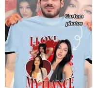 Shein Camiseta personalizada con foto - "Amo a mi prometido", "Amo a mi novia", "Amo a mi novia", Camiseta personalizada para novio/novia, regalo de amor pa