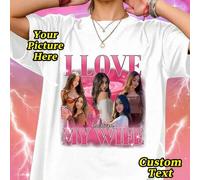 Shein Camiseta personalizada con foto, estilo rap retro de los 90, top de pareja "Amo a mi esposa", admite foto y texto DIY, atuendo diario de moda OOTD