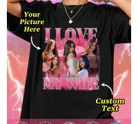Shein Camiseta personalizada con foto, estilo rap retro de los 90, top para pareja impreso con "Amo a mi esposa". Foto y texto personalizables, uso diario d