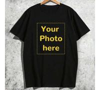Shein Camiseta personalizada con foto para hombre para primavera y verano, sube tu foto/pareja/familia/mascota/mejor amigo/escenario, camiseta negra de cuel
