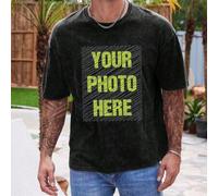 Shein Camiseta personalizada de verano desgastada para hombre, sube tu foto/selfie/foto de grupo/paisaje/mascota/logotipo/PNG, camiseta casual de calle vint
