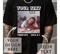Shein Camiseta personalizada para hombres, primavera/verano, sube tu propia foto/foto de grupo/pareja/familia/mascota/amigo/paisaje, ingresa texto/nombre/es