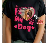 Shein Camiseta personalizada para mujer "Amo a mi perro", camiseta con estampado personalizado. Camiseta personalizada con foto y retrato de mascota en colo