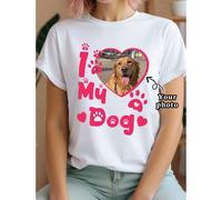 Shein Camiseta personalizada para mujer "Amo a mi perro" con impresión personalizada. Camiseta con foto y retrato de mascota personalizada, adecuada para am
