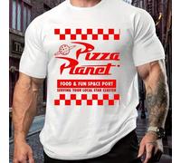 Shein Camiseta Pizza Planet talla grande, cuello redondo para hombre, 220 g/m², verano, puro algodón, manga corta (1 pieza)