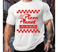 Shein Camiseta Pizza Planet talla grande, cuello redondo para hombre, 220 g/m², verano, puro algodón, manga corta (1 pieza)