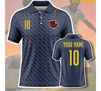 Shein Camiseta polo personalizada de Juventus - Nombre y número personalizados, patrón geométrico azul marino, Copa Mundial 2026, apta para fútbol, balonces
