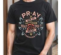 Shein Camiseta Pray On It, Pray Over It, Pray Through It, para hombre, cuello redondo, 220 g/m², verano, algodón puro, manga corta (1 pieza)