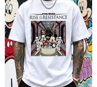 Shein Camiseta retro de dibujos animados de St-ar Wars, St-ar Wars: Rise of the Resistance con estampado de manga corta, camiseta casual de algodón para hom