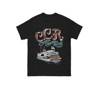 Shein Camiseta retro tributo a la banda CCR Creedence Clearwater Revival con gráfico de Steamboat, camiseta negra de algodón para hombre, camiseta informal