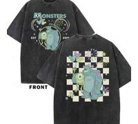 Shein Camiseta reversible de verano de Disney Monsters University, con acabado desgastado, diseño de una sola pieza, tela de algodón puro, cómoda y transpir