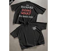 Shein Camiseta Richards "DoingWhat", para hombre, con estampado a doble cara, moderna, informal, cuello redondo, 220 g/m², algodón puro (1 unidad)