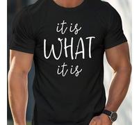 Shein Camiseta sencilla de hombre con el texto "It is what it is", cuello redondo, 220 g/m², para verano, de puro algodón, manga corta (1 pieza).