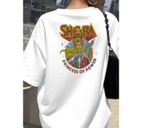 Shein Camiseta SheRa Power Princess, camiseta de mujer estampada por ambos lados, moderna y casual, cuello redondo, 220 g/m², algodón puro (1 pieza)