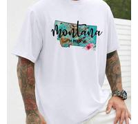 Shein Camiseta Simplicity con estampado de mapa de estilo regional sentimental para hombre, 1 pieza, camiseta informal de algodón puro de 220 g/m² con cue