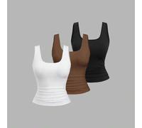 Shein Camiseta sin mangas casual con escote cuadrado y pliegues para mujeres de talla grande en verano