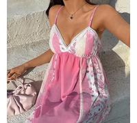 Shein Camiseta sin mangas con cuello en V profundo y ajustada, con adorno de encaje, estilo de rock de cuento de hadas, adecuada para vacaciones y fiestas,