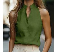 Shein Camiseta sin mangas de mujer con cuello Mao, de aspecto de lino, informal y versátil, que estiliza la figura para el día a día