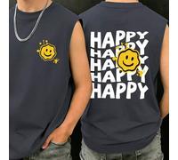 Shein Camiseta sin mangas holgada con gráfico de sonrisa feliz para adolescentes, suave y cómoda, top de verano sin mangas estilo streetwear