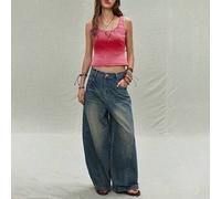 Shein Camiseta sin mangas roja con efecto degradado y tachuelas, de escote cuadrado y sexy para mujer