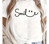 Shein Camiseta Smile-now-cry-later 220g Camiseta de verano confeccionada en algodón casual con cuello redondo y manga corta (1 pieza)