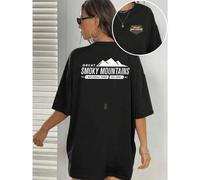 Shein Camiseta Smoky Mountains NP, camiseta para mujer con estampado de doble cara, moderna e informal, cuello redondo, algodón puro de 220 g/m² (1 pieza)