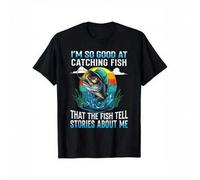 Shein Camiseta "Soy tan bueno pescando que los peces cuentan historias" para hombre, de algodón, con cuello redondo y estampados clásicos.