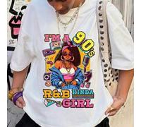 Shein Camiseta "Soy una chica de los 90, amante de la música", camiseta gráfica cómoda de manga corta con cuello redondo nostálgico para fans de la música s